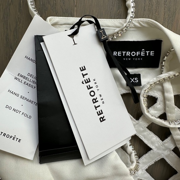 Retrofete SOLENE White Dress Cut Out Pearl Crystal Embellished XS X-SMALL - Picture 4 of 14